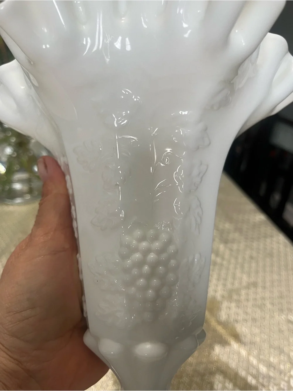 White Ruffled Pedestal Milk Glass Vase - Classic Home Accent